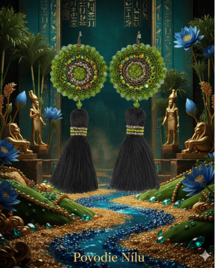 Háčkované dizajnové náušnice "Povodie Nílu"